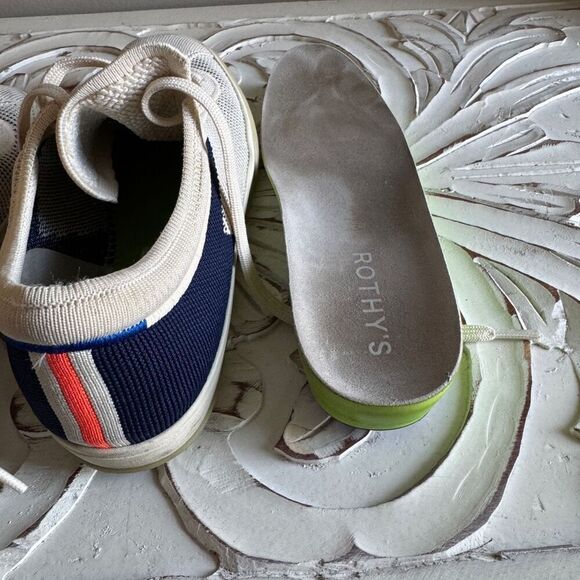 Rothy's The Lace Up Sneaker Classic Navy Off White Cream Stripe size 9 - Picture 7 of 10